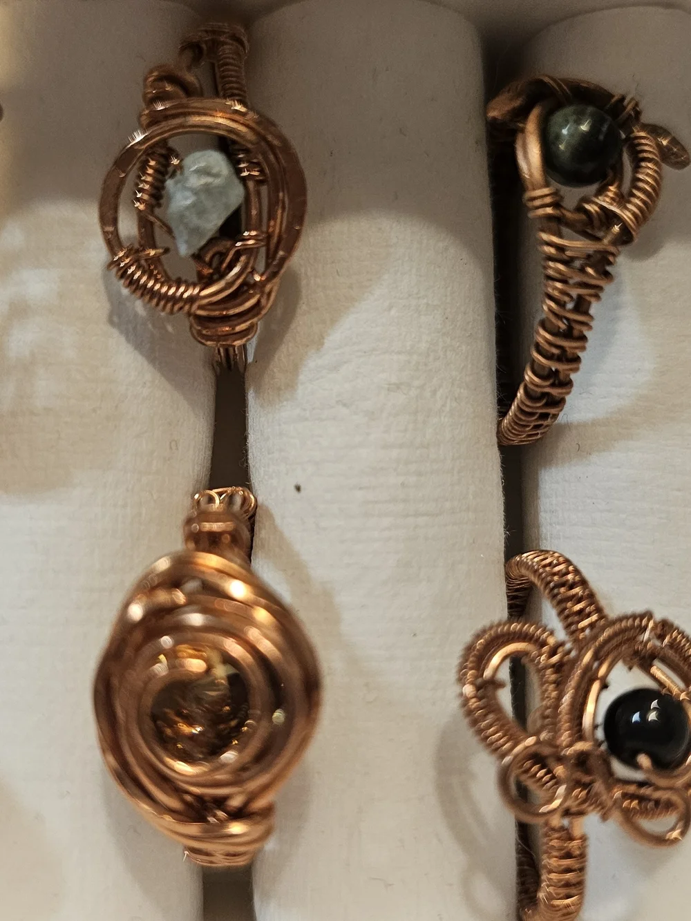 Handcrafted Copper Wire Wrap Gemstone Rings - Mixed Stone Lot Of 13 Variety Size